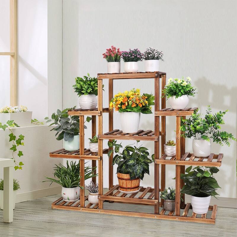 Multi Tiered Solid Wood Plant Stand - 45' x 10'x 38' - 45' x 10'x 38' - Brown