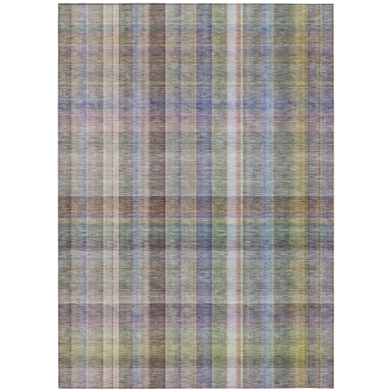 Machine Washable Indoor/ Outdoor Plaid Chantille Rug
