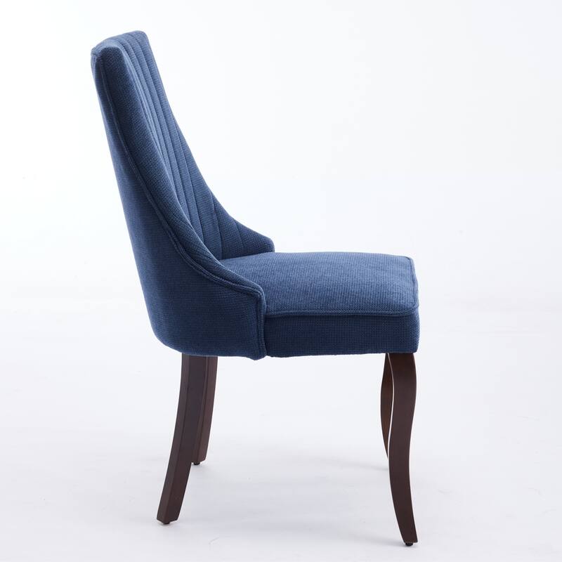 Flocking Linen Upholstered Dining Chairs with Curved Solid Wood Legs,Set of 2