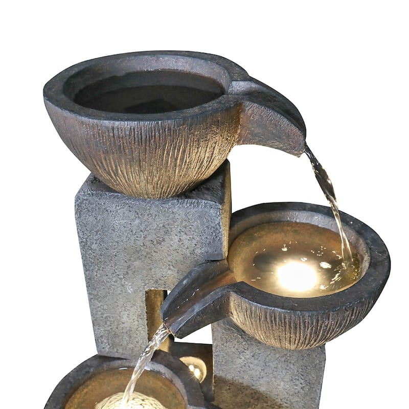 5-Tier Outdoor Water Fountain w/LED Lights Garden Waterfall for Home