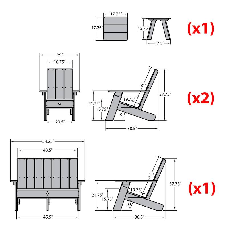 Italica Modern 4-piece Adirondack Patio Set