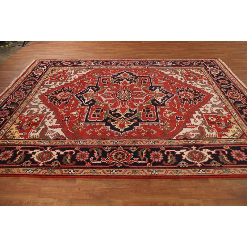 Hand Knotted Oriental 100% Wool Carpet Traditional Medallion Red Heriz (serapi) Area Rug - 10' 4'' X 7' 9''