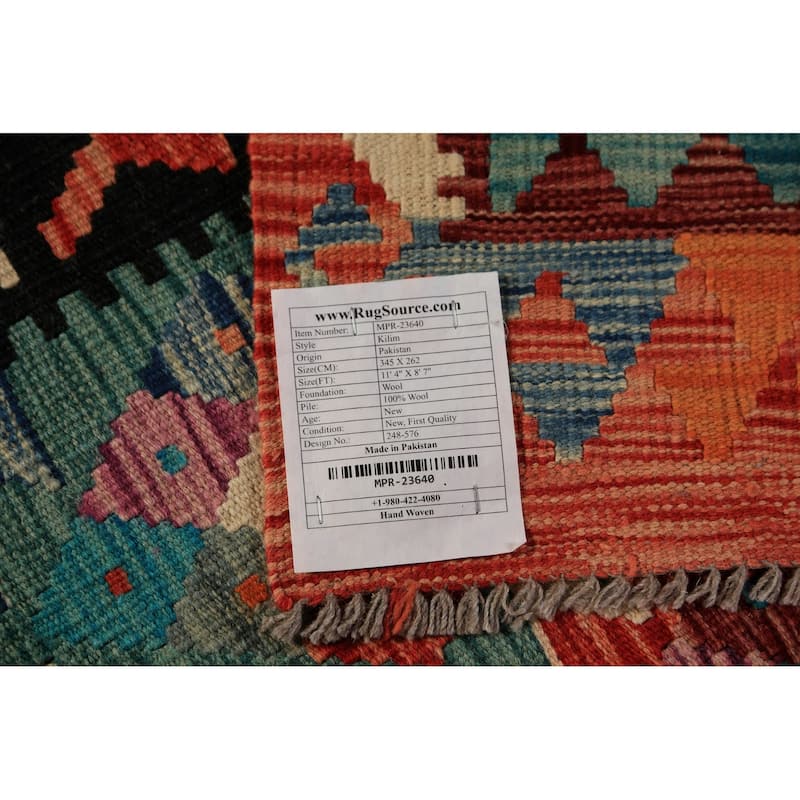All-Over Geometric Kilim Oriental Area Rug Flatweave Wool Carpet - 8'7"x 11'4"