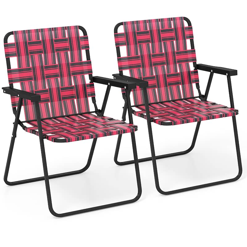 Gymax Set of 2 Patio Folding Web Chair Set Portable Beach Camping - Red