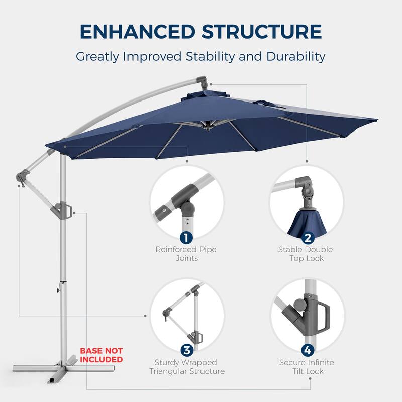 10 ft. Metal Offset Hanging Cantilever Patio Umbrella with Easy Tilt and Crank for Pool Deck