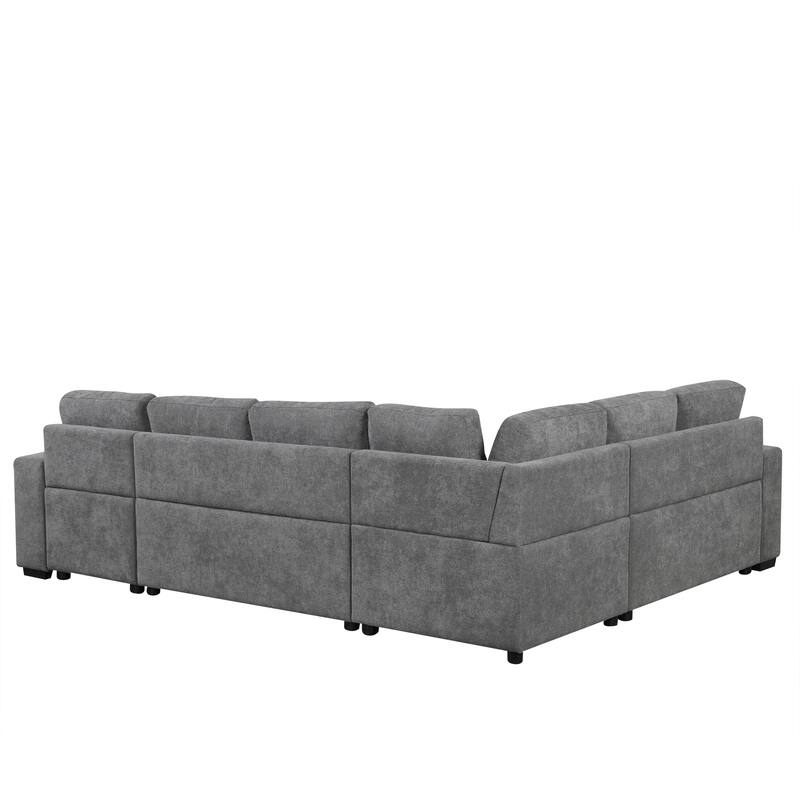 109" Chenille U-Shape 5-Seat Sectional Convertible Sofa with Storage Chaise and USB Ports