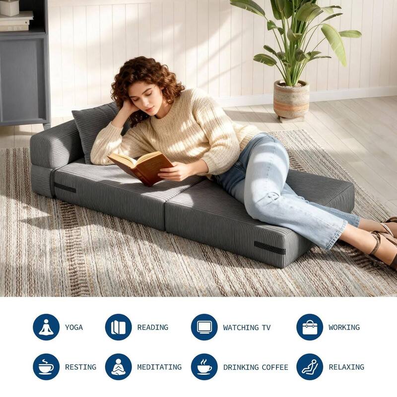 4-in-1 Folding Sofa Bed Chair Bed, Convertible Sleeper with Pillow, Single