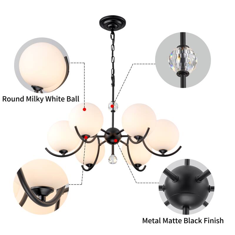 Starsky 6-Light 27inch Modern Sputnik Ceiling Light Glass Globe Bubble Chandelier
