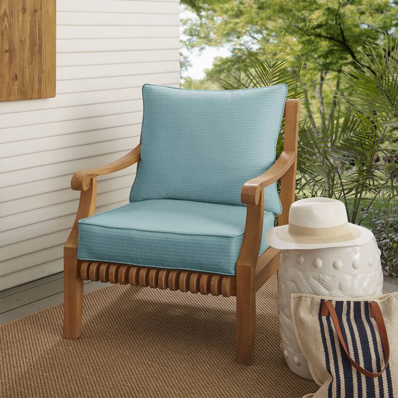 Sorra Home Outdura Solid Indoor/Outdoor Corded Deep Seating Pillow and Cushion Chair Set - 29 in x 27 in x 5 in - ETC Aqua