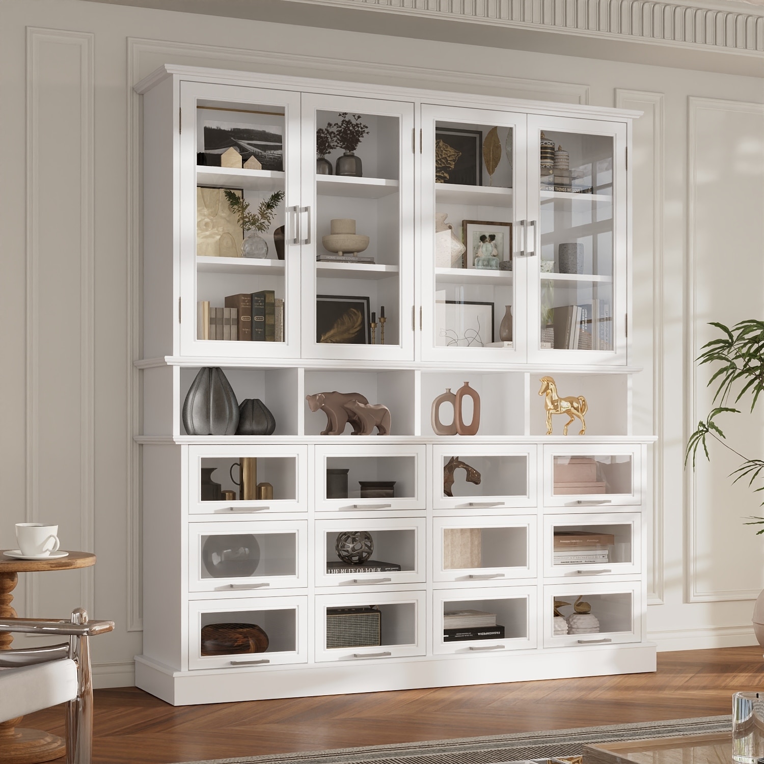 送料無料！CURIOキャビネット　100 Modern Curio Display Cabinet 7-Tier Bookshelf with 16 Drawers