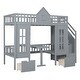 preview thumbnail 10 of 25, Twin-Over-Twin Bunk Bed with Convertible Desk, Solid Pine Wood, Playhouse Design, Fence-Shaped Frame, Grey