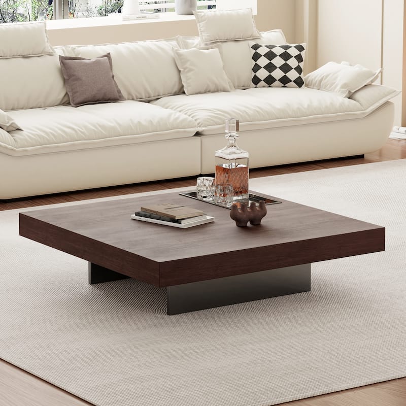43" Mid Century Modern Square Coffee Table, Carbon Steel Legs