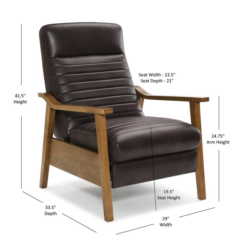 Asher Wood Arm Push Back Recliner - Burnished Brown