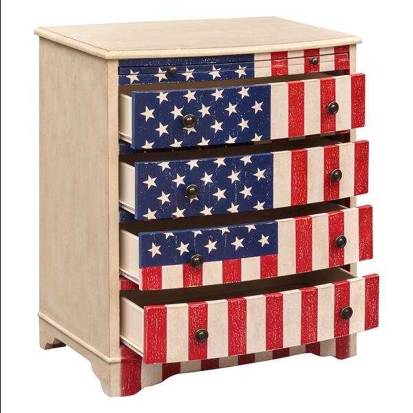 Delacora Hm Ds D018004 American Flag 26 Wide Hand Painted Hardwood Dresser With 4 Drawers And Shelf Red White Blue 25734716 Delacora Hm Ds D018004 American Flag