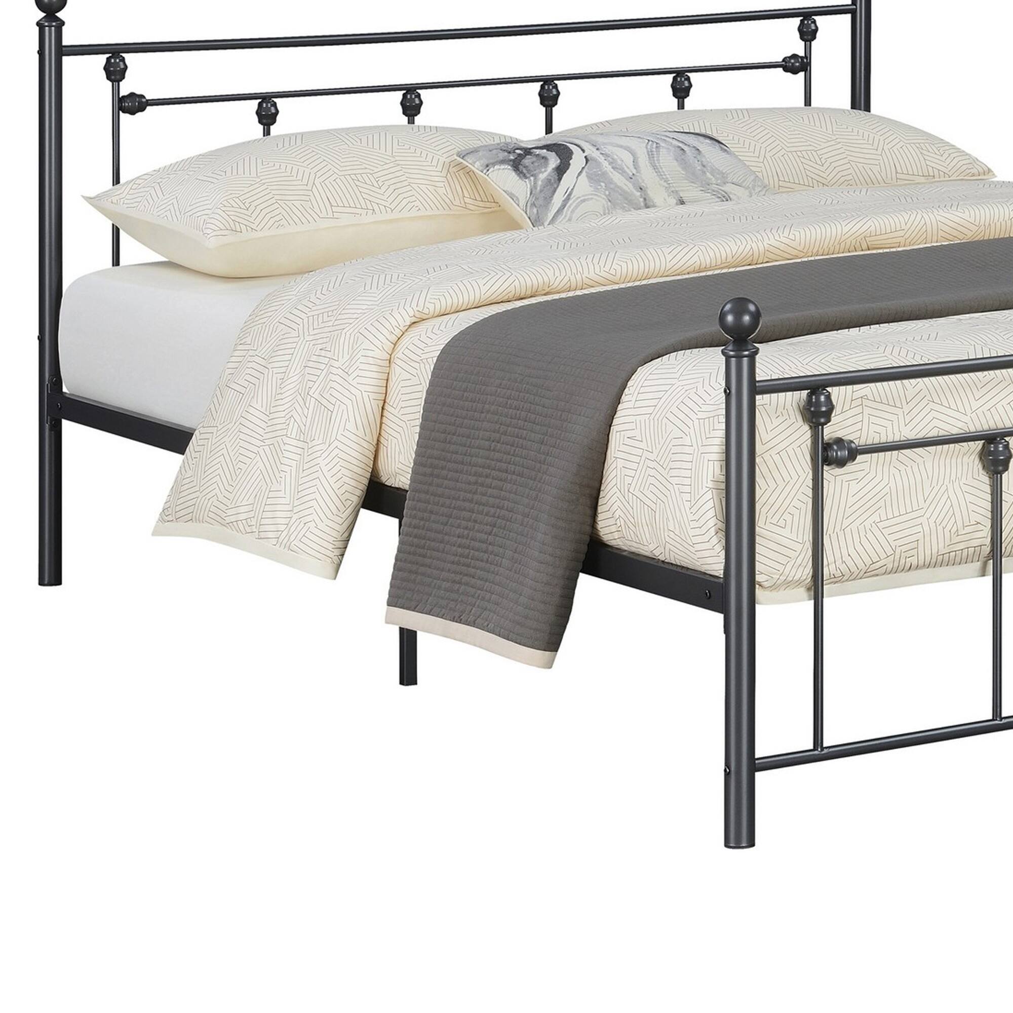 Olly Modern Queen Size Bed, Heavy Steel Metal Frame, Slatted, Matte Black On Sale Bed Bath