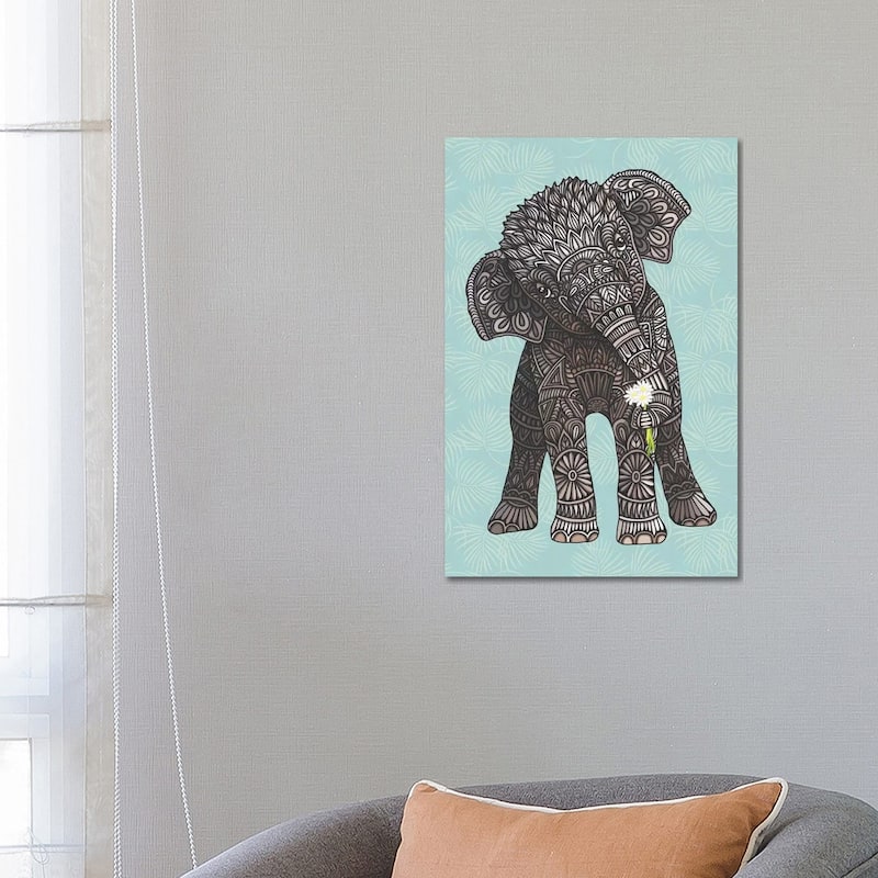 iCanvas "Baby Elephant - Teal" by Angelika Parker Canvas Print - 26x18x1.5