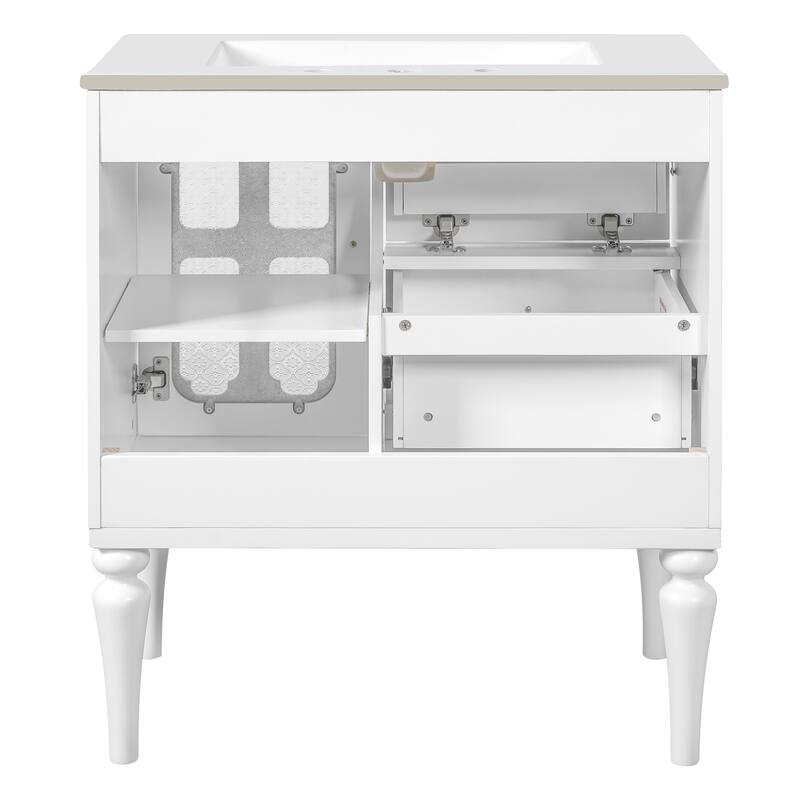 Retro Style 30'' Bathroom Vanity with Ceramic Sink Combo, Freestanding Single Vanity with 2 Drawers,Solid Wood Frame Cabinet