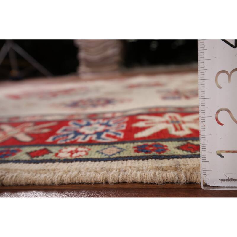 Beige / Ivory Geometric Kazak Rug Hand-Knotted Wool Carpet - 5'2" x 6'9"