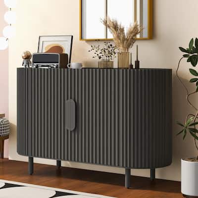 Modern Wavy Surface Cabinet with Adjustable Shelves, 220 lbs Capacity, MDF & Pine Frame, for Living Room & Bedroom