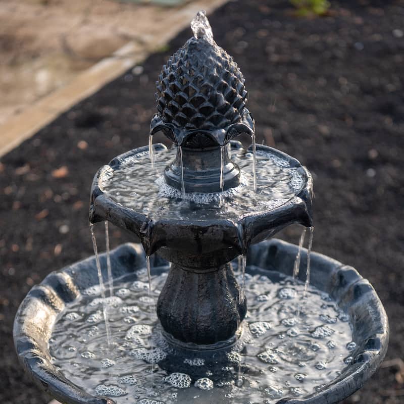 XBrand 44" H Fiberglass/Resin 2-Tier Solar Water Fountain w/ Solar Panel and Auto-Shut Off Pump, Solar Garden Fountain