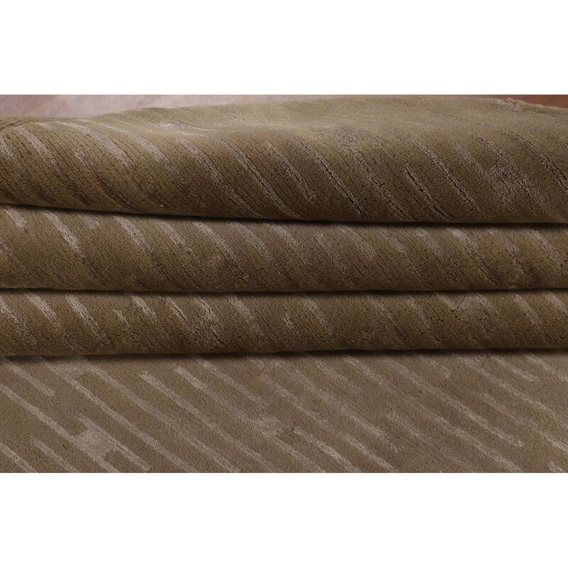 All-Over Striped Nepalese Area Rug Hand-Knotted Wool Carpet - 9'2" x 11'8"