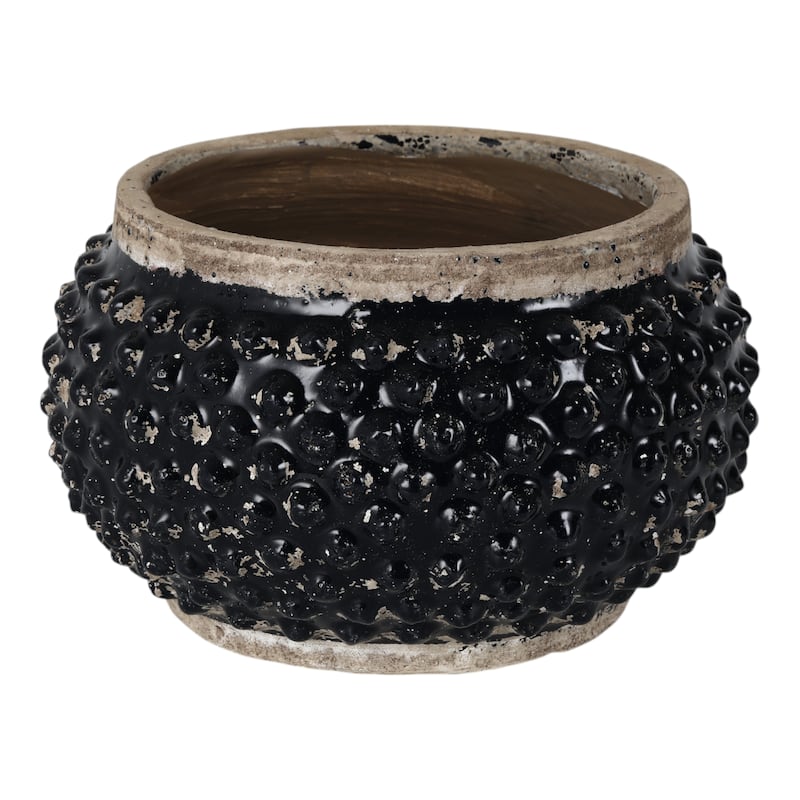 Terracotta Planter Textured Glaze Indoor Outdoor Use - 7" Black - 12" x 12" x 7" - Black/ Brown - 12" x 12" x 7"