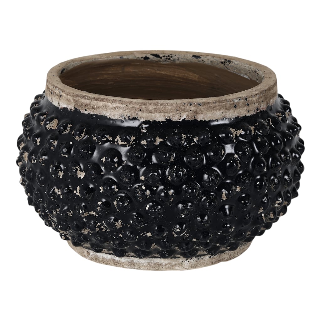 Terracotta Planter Textured Glaze Indoor Outdoor Use - 7" Black - 12" x 12" x 7"