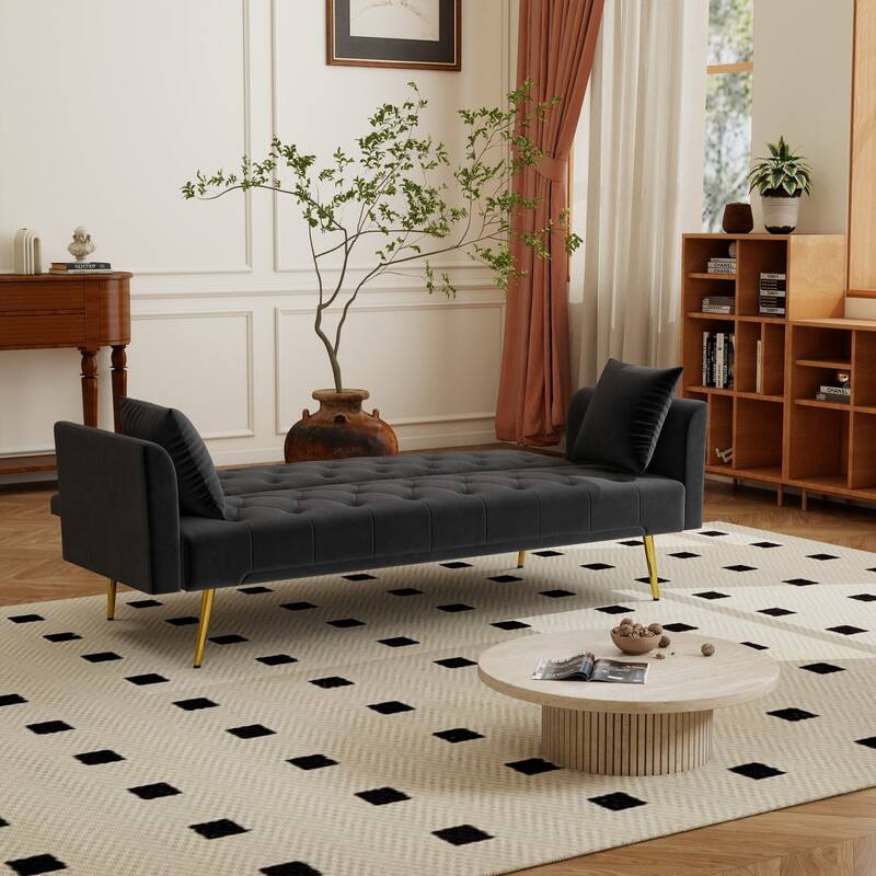 72" Modern Convertible Velvet Tufted Sofa with 2 Pillows