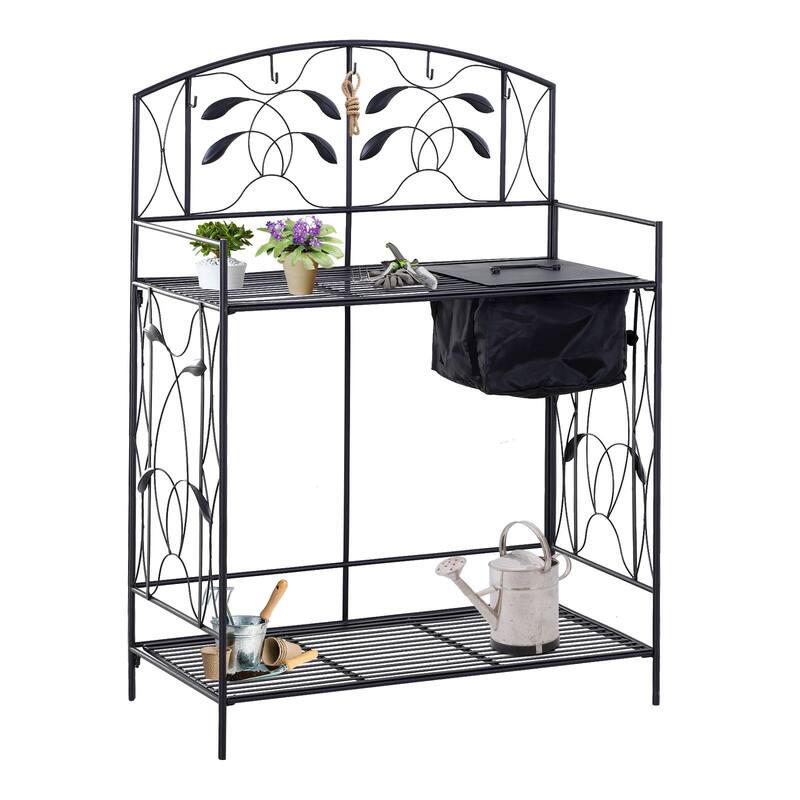 Outsunny Outdoor Folding Potting Bench with Storage & Spacious Workspace, Garden Table