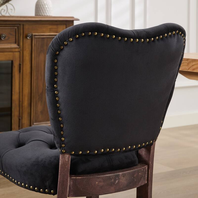 Roomfitters French Vintage Dining Chairs Set of 2, Tufted Velvet Upholstered Accent Chairs with Curved Wood Legs