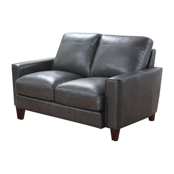 slide 1 of 22, Hatteras Top Grain Leather Plush Contemporary Loveseat Gray