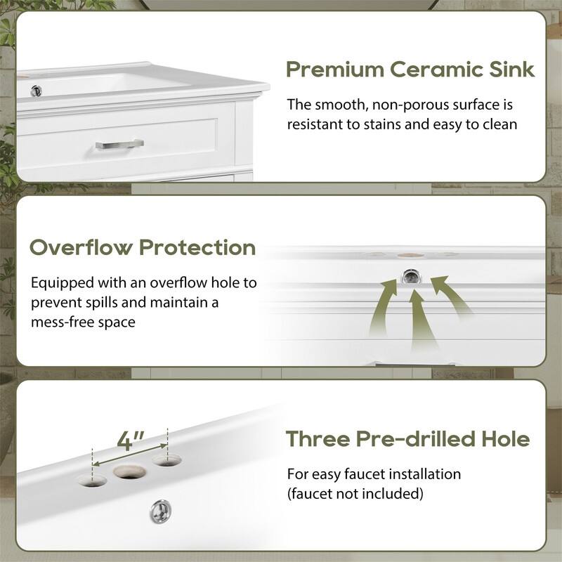 30'' Bathroom Vanity with Ceramic Sink Top, Freestanding Bathroom Vanity Cabinet with 2 Soft Close Doors and Adjustable Shelves