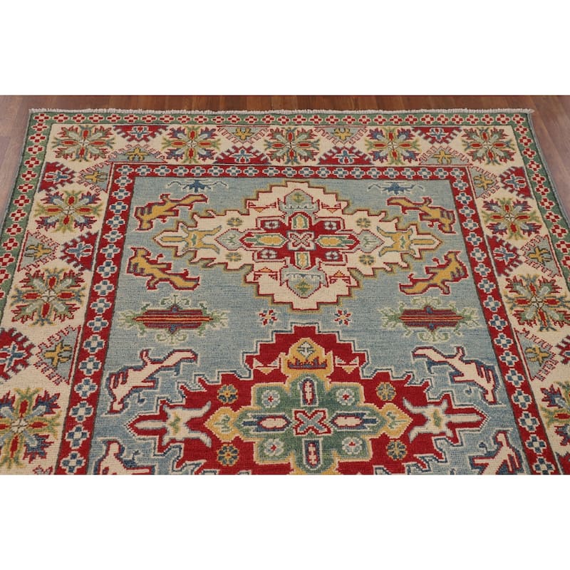 Light Blue Kazak Oriental Area Rug Handmade Bedroom Wool Carpet - 4'10" x 6'5"