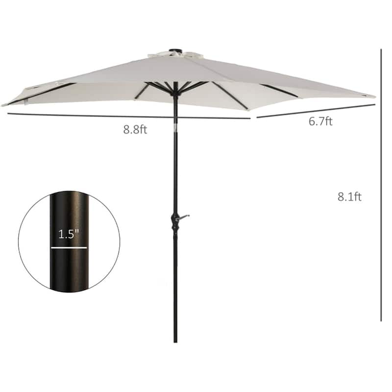 8.8ft Solar LED Patio Umbrella with Tilt and Crank System for Garden Deck Balcony or Backyard - 8.8' L x 6.7' W x 8.1' H
