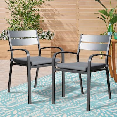 Outdoor Cushioned Aluminum Dining Chair Stackable Patio Armchairs (Set of 2)