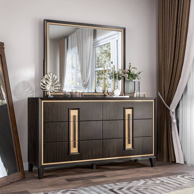 Furniture of America Nyx Modern 2-piece Espresso Solid Wood Dresser and Mirror Set