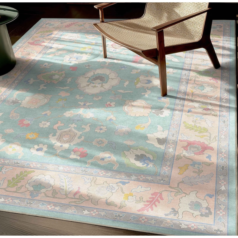 Well Woven Ushak Konya Updated Traditional Pastel Flat-Weave Area Rug - 5'3" x 7'3" - Green