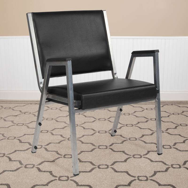 4 PK 1500 lb. Rated Antimicrobial Bariatric Reception Arm Chair - Black Vinyl