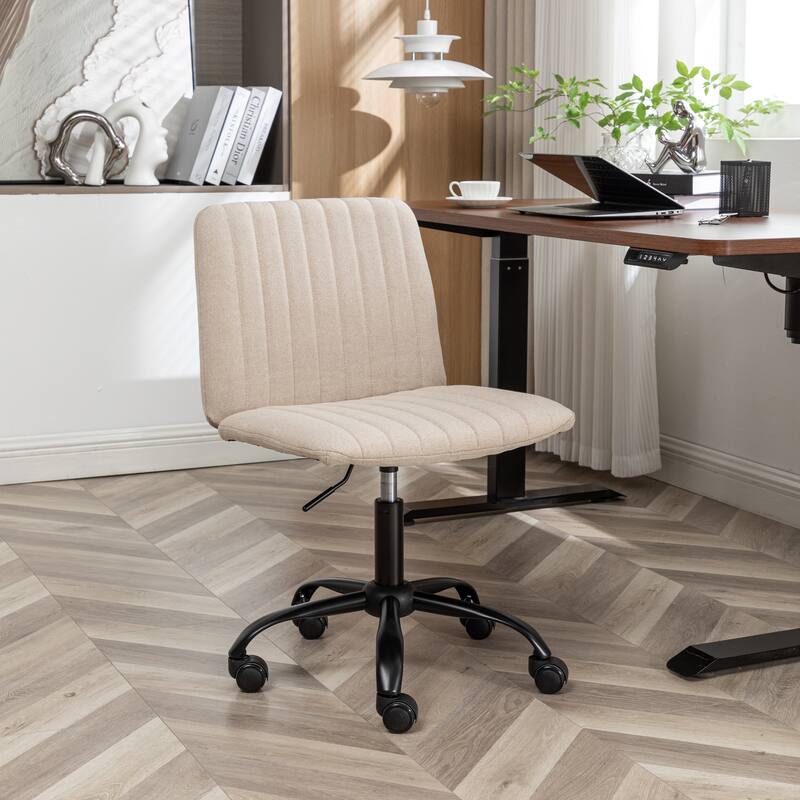 Armless Swivel Office Chair with Metal Base, 360 Swivel Ergonomic Computer Chair, Adjustable Height Fabric Task Chair - N/A - Beige
