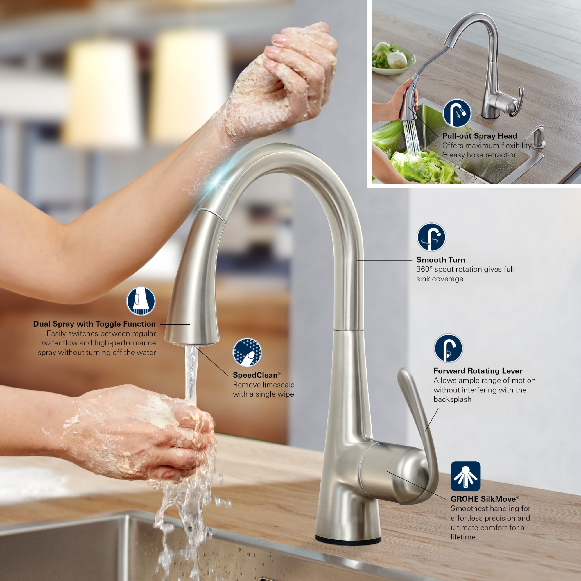 Shop Grohe 32 298 1 Ladylux Pull Down High Arc Kitchen Faucet With