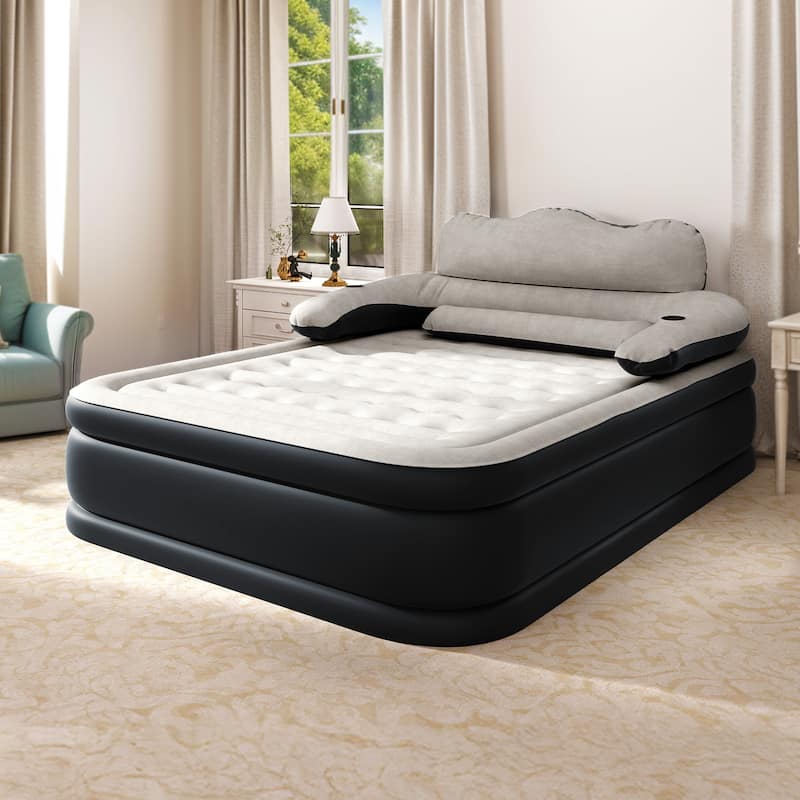 Air Bed With Integrated Pump And Headboard Blow-Up Mattress - Foundation Not Included - Medium - Black - Queen