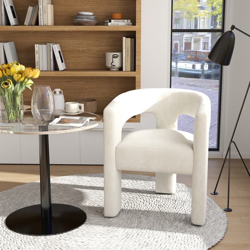 SEYNAR Modern Glam Velvet Upholstered Dining Chair, Open-Back Accent Chair - Beige