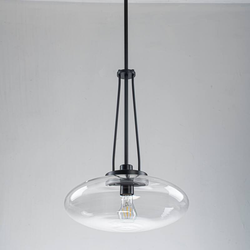 1-Light Matte Black/Brushed Brass Industrial Modern Glass Pendant Light with Swivel Head for Dining Bar & Bedroom