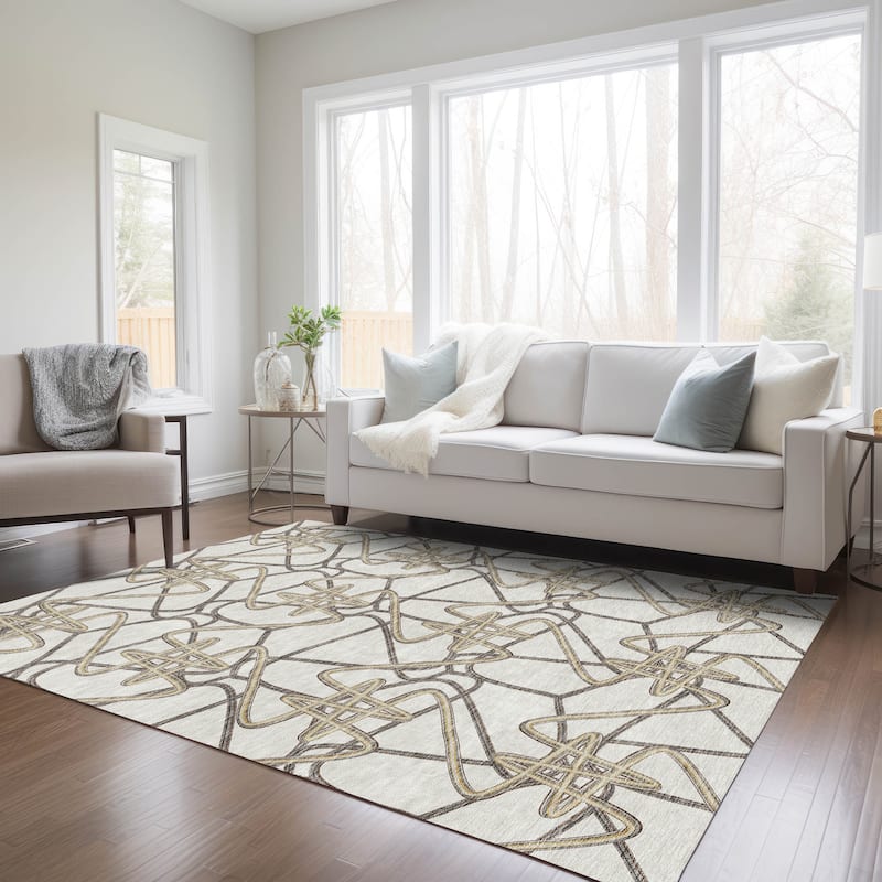 Machine Washable Indoor/ Outdoor Contemporary Links Chantille Rug