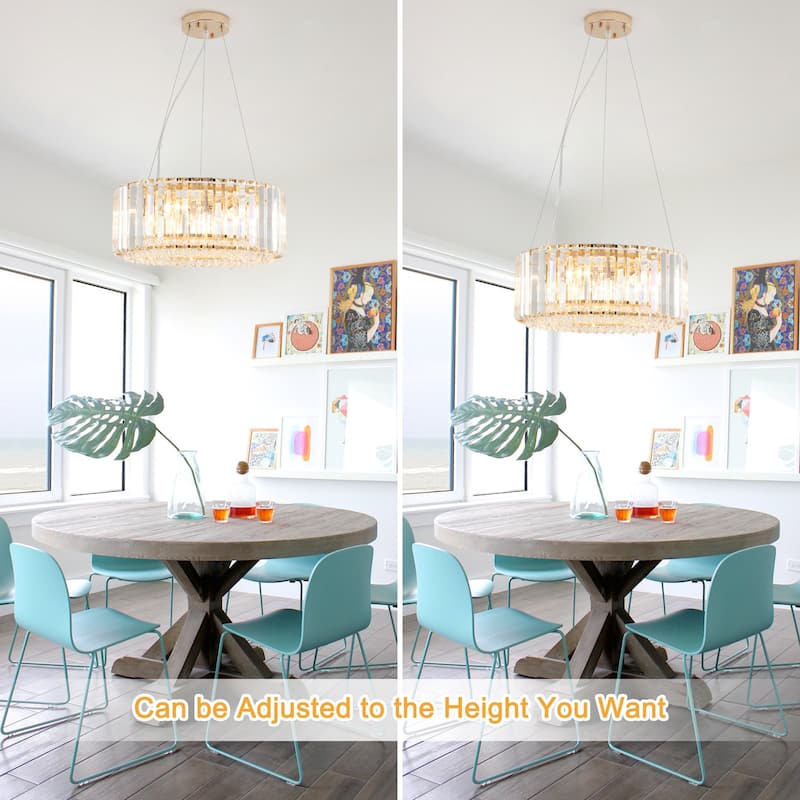15.75 in. 5-Light Farmhouse Crystal Drum Chandelier for Dining room, Classic Semi Flush Mount Chandelier - W15.75"x H6.3"
