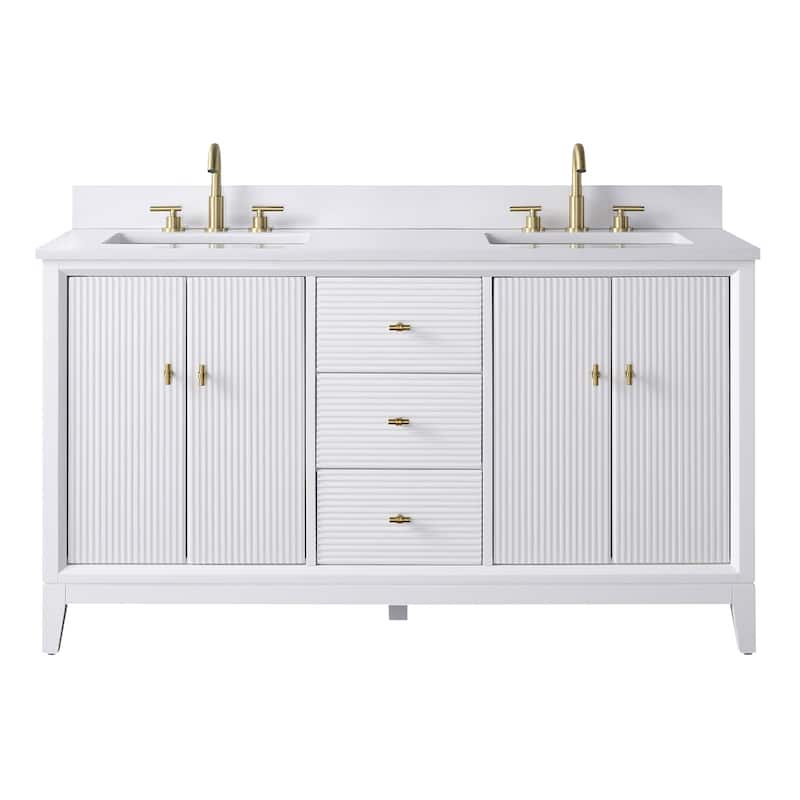 Vanity Art 60" Freestanding Bathroom Vanity with Engineered Marble Top and Sinks