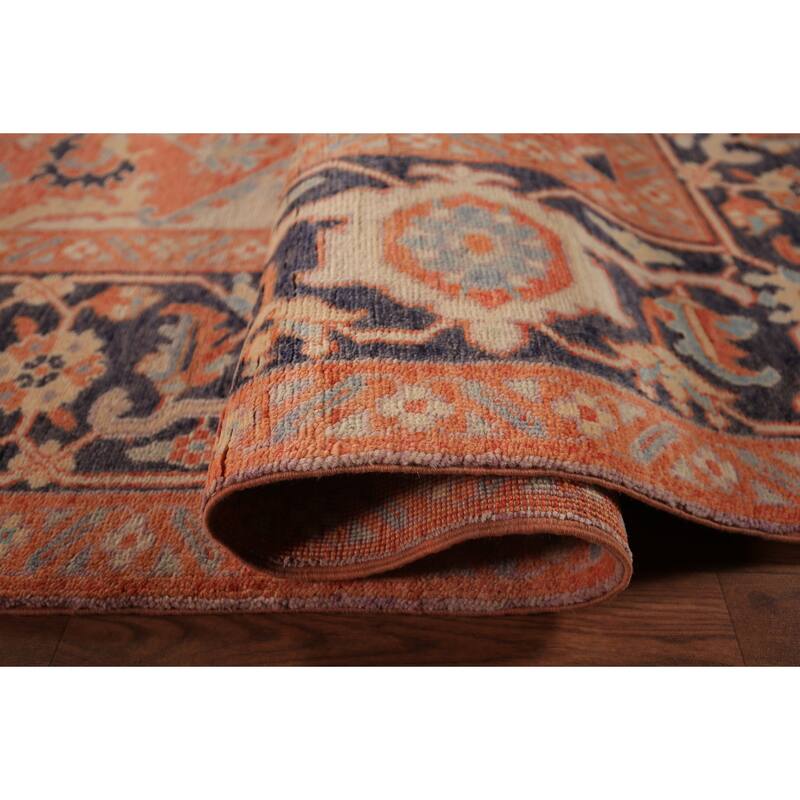 Vegetable Dye Heriz Oriental Area Rug Hand-Knotted Floral Wool Carpet - 8'9" x 12'5"