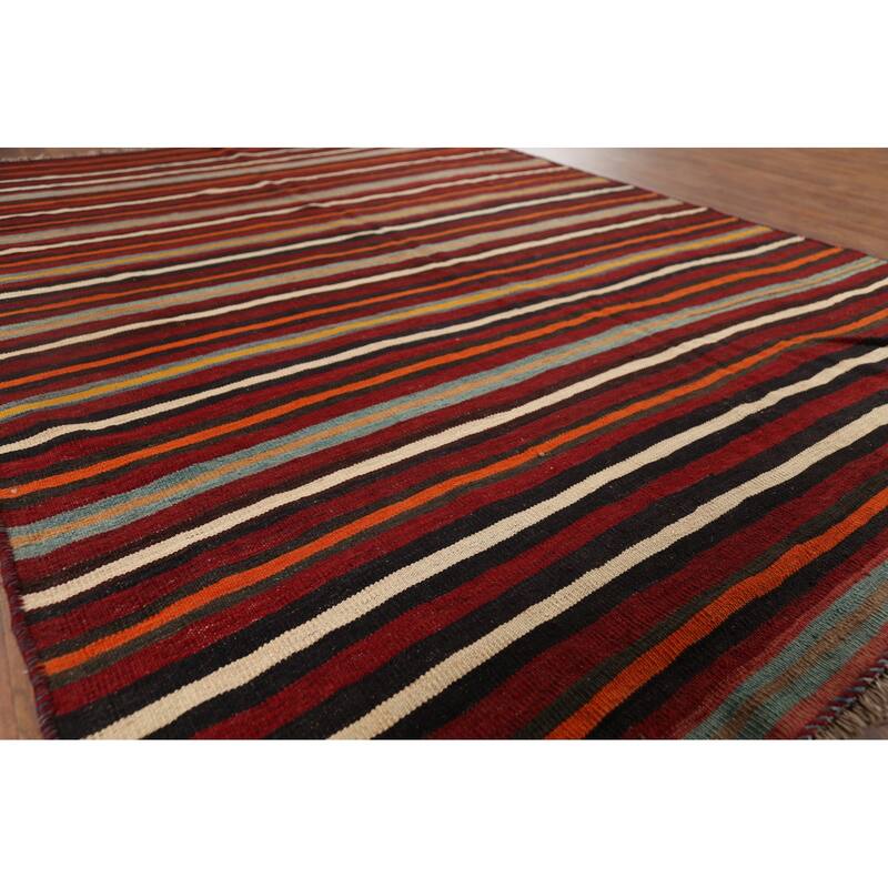 Striped Kilim Qashqai Persian Vintage Rug Hand-Woven Wool Carpet - 6'2"x 9'0"