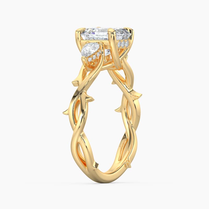 Auriya 14k Gold Asscher Lab Grown Diamond Thorn Vine Three Stone Hidden Halo Engagement Ring 1 to 5 ct. tw. (F-G, VS)