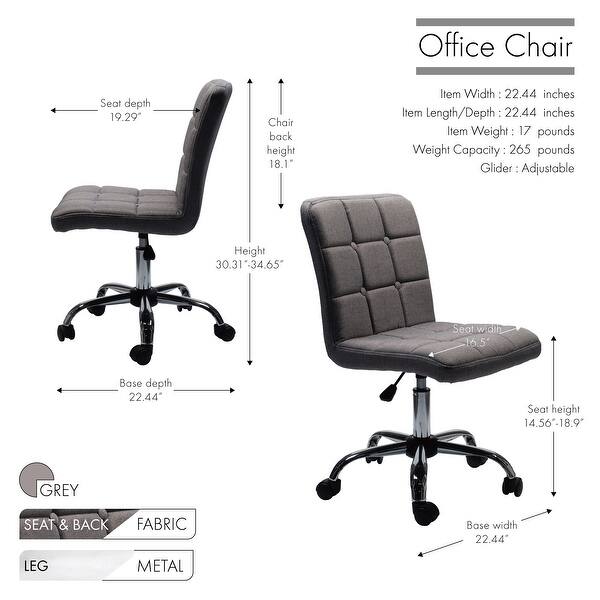 dimension image slide 0 of 4, Porthos Home Alice Tufted Fabric Office Chair with Metal Base